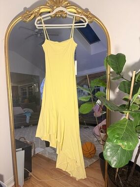 Susana Monaco Yellow Asymmetrical Ruffle Hem Dress